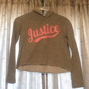 Girl Justice cropped grey hoodie pink sparkle logo size 8